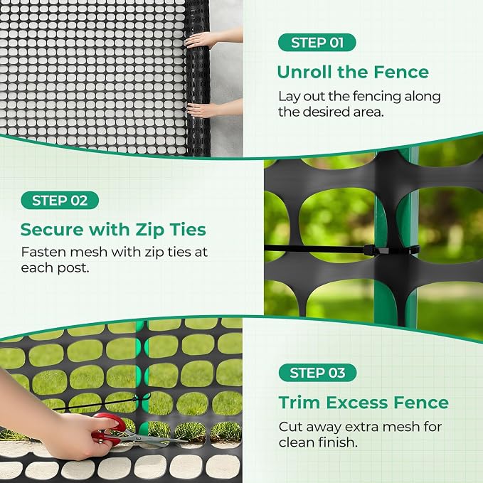 Ohuhu Plastic Garden Fence Safety Fence, 4'x50'/5.3 LB Reusable Netting Plastic Mesh Fence Roll, Temporary Fencing for Animal Barrier Construction Snow Fence Poultry Rabbits Chicken Dogs Deer