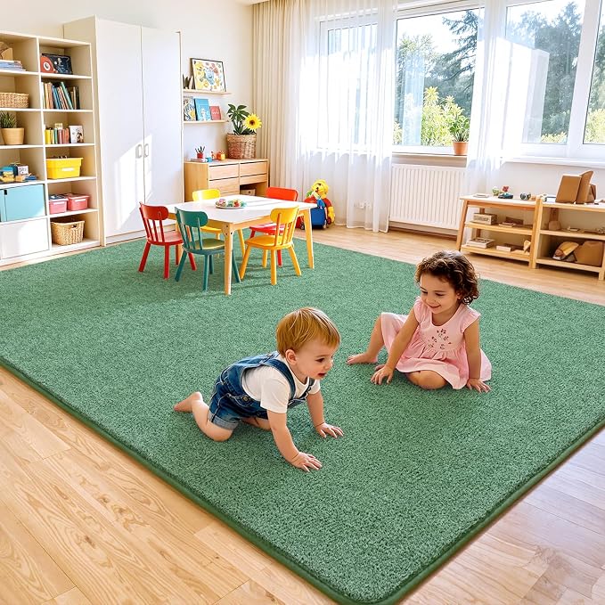 Keeko 4x6 Area Rugs for Living Room,Soft Washable Memory Foam Bedroom Rug | Indoor Throw Rug Low Pile Minimalist Non Slip Carpet for Kids Nursery Classroom Dorm Room Home Decor Green and White
