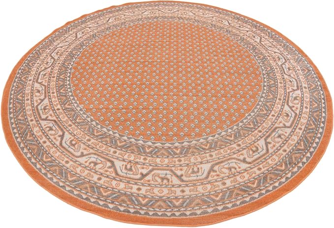 Unique Loom Williamsburg Collection Traditional Border with Dotted Center Area Rug, Round 8' 0" x 8' 0", Orange/Beige
