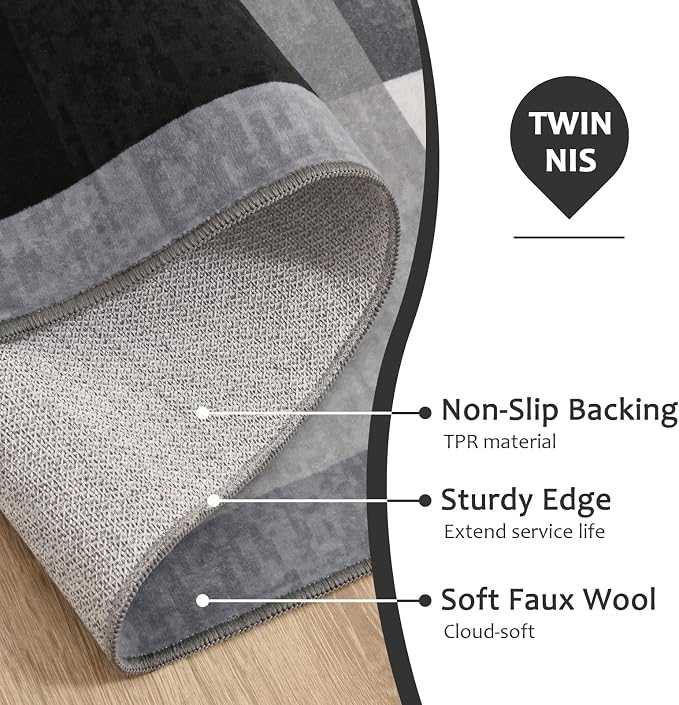 TWINNIS Indoor Modern Area Rug, 6x9 Geometric Patchwork Style Washable Large Rugs for Living Room Bedroom Hardwood Floors, Non Shedding Non Anti Backing Soft Carpet Home Floor Decor, Black