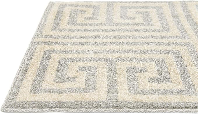 Unique Loom Athens Collection Classic Geometric Modern Border Design Area Rug (2' 0 x 6' 0 Runner, Gray/ Beige)