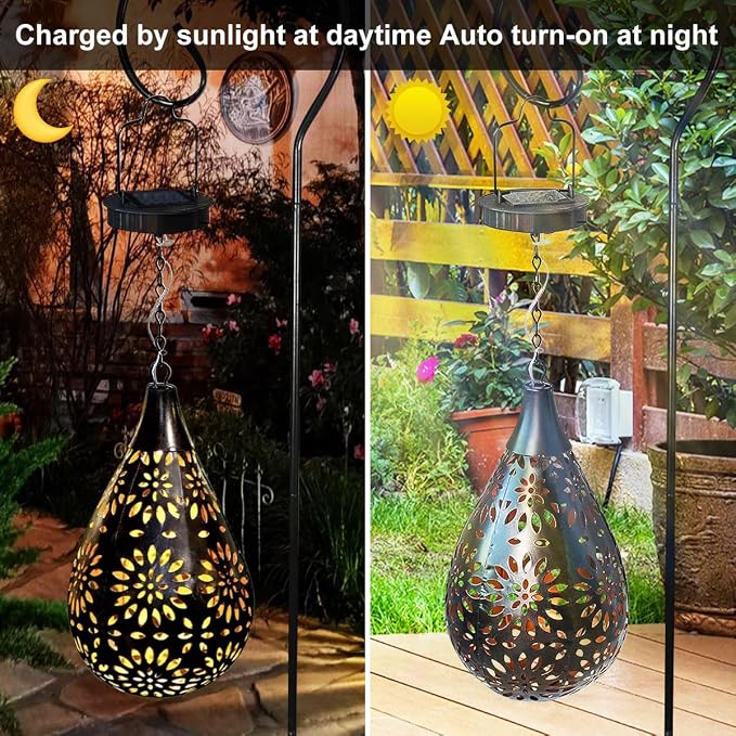 Solar Hanging Light, Decorative Garden Boho Light, Outdoor Solar Water Drop Light for Patio Lawn Fence