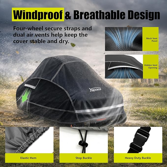 YSPACE Zero Turn Lawn Mower Cover, Heavy Duty 600D Waterproof Cover with Reflective Strips, Fits Up to 60" Deck, Windproof Buckles & Storage Bag for Greenworks, EGO, Craftsman, Husqvarna, Honda