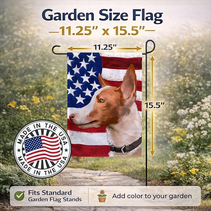 Caroline's Treasures CK6404GF Andalusian Hound Dog American Flag Garden Flag Mailbox Flag Decorative Yard Flag Banner Outside Patio Artwork Yard Flower Beds, Garden Size, Multicolor