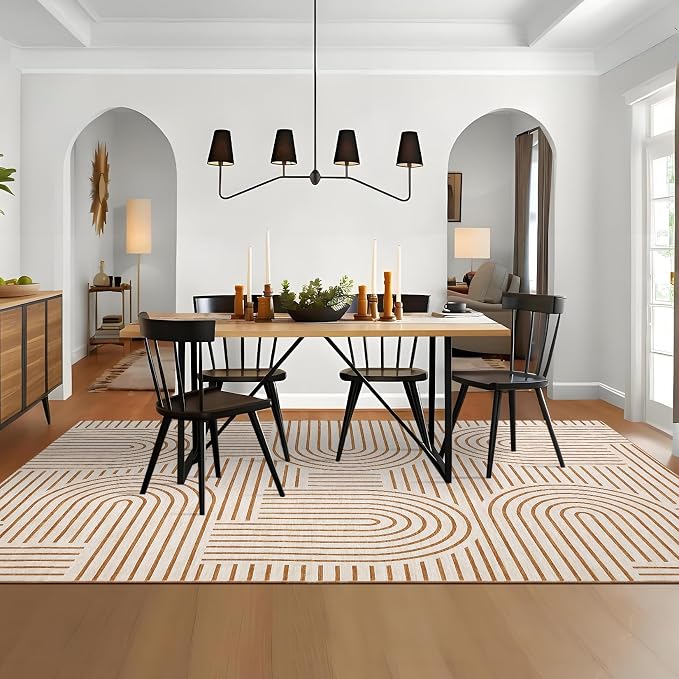 ROYHOME Modern Washable Rug 10x13 Area Rugs for Living Room Non Slip Orange | Abstract Rug for Bedroom, Rainbow Throw Rugs with Rubber Back, Low Pile Stain Resistant Boho Geometric Carpet for Dining Room