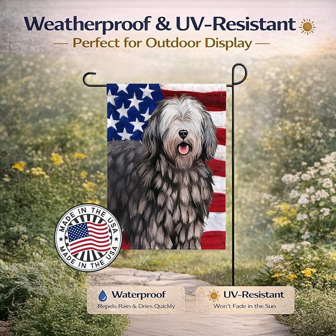 Caroline's Treasures CK6430GF Bergamasco American Flag Garden Flag Mailbox Flag Decorative Yard Flag Banner Outside Patio Artwork Yard Flower Beds, Garden Size, Multicolor