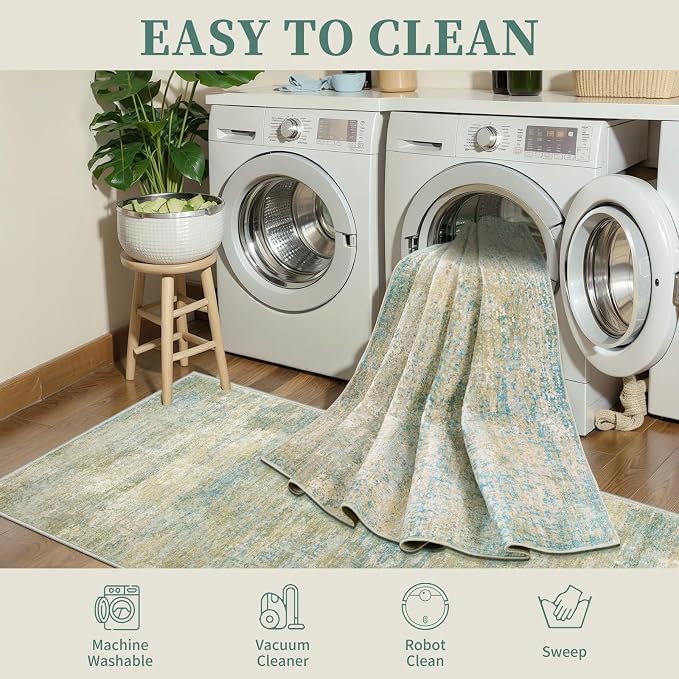 Tangsoo Modern 2x5 Washable Runner Rug, Abstract Runner Rug Non Slip | Contemporary Indoor Soft Low Pile Hallway Runner Rug, Print Accent Runners for Entryway Kitchen Bedroom Bathroom Home Decor