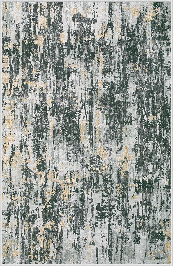 Area Rugs 5x7 Living Room: Washable Rug Modern Abstract Rugs Soft Non Slip Neutral Rug Stain Resistant Indoor Carpet for Bedroom Kitchen Dining Room Nursery Home Office Rugs(Black Grey Gold,5'x7')
