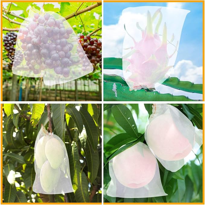 Kikhope Fruit Protection Bags, 6"x4" White Garden Netting Cover Bags 100Pcs | Fruit Netting Bags with Drawstring, Fruit Protection Netting Bags, Insect Bird Netting, Pest Barrier Bags, Garden Net