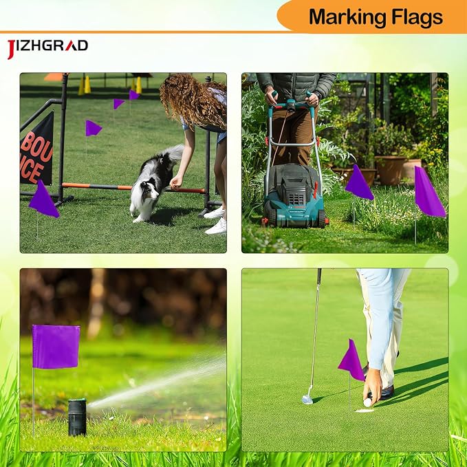 200Pack Purple Marking Flags, JIZHGRAD 15x4x5 Inch Marker Flags Use for Yard & Lawn, Boundary & Dog Training, Survey & Landscape, Sprinkler & Surveyor, Garden & Construction, High Visibility, Sturdy, Versatile, UV & Weather Resistant