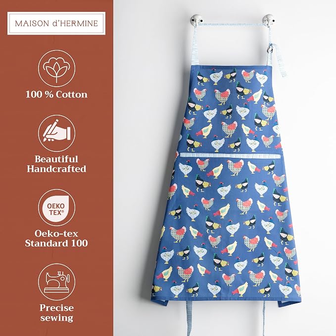 Maison d' Hermine Aprons for women with Pocket 100% Cotton (27.50"x31.50") | Adjustable Neck Strap & long ties Apron Men Chef Wedding Cooking Gardening Server Maid