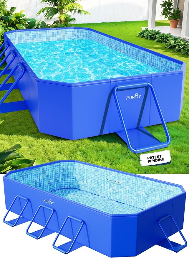 FunBy Large Foldable Pool, Foldable Swimming Pool, Large Foldable Pool for Adults, Non-Inflatable Pool,Oversize Thickened Collapsible Pool, Kids Pool for Backyard,Mosaic Design 108"x68"x20"-Blue