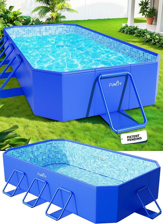 FunBy Large Foldable Pool, Foldable Swimming Pool, Large Foldable Pool for Adults, Non-Inflatable Pool,Oversize Thickened Collapsible Pool, Kids Pool for Backyard,Mosaic Design 108"x68"x20"-Blue