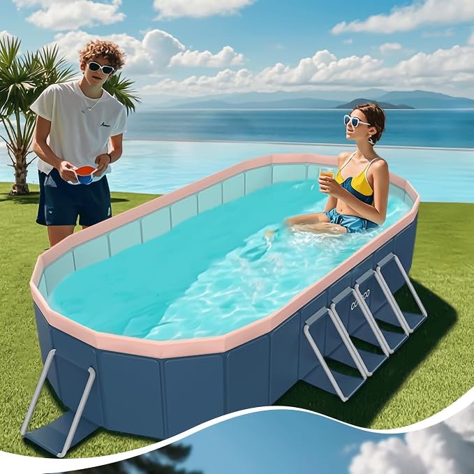 Montary Foldable Large Non-Inflatable Oval Swimming Pool for Family - Hard Plastic Shell, Oversized Thickened Design, Portable Collapsible Backyard Pool-67"x47.2"x18.5"