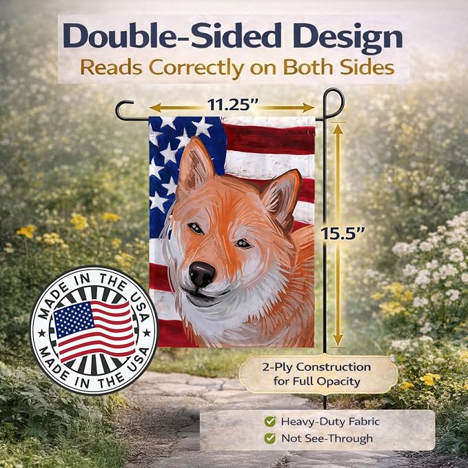 Caroline's Treasures CK6704GF Shiba Inu Dog American Flag Garden Flag Mailbox Flag Decorative Yard Flag Banner Outside Patio Artwork Yard Flower Beds, Garden Size, Multicolor