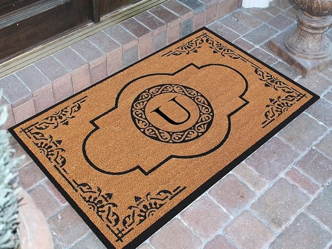 A1HC Natural Coir Monogrammed Doormat for Outside Entrance, Heavy Duty, Low Profile, Anti-Shed Treated Front Door Mat, Easy to Clean, Long Lasting Entryway Doormats - 30"x48"