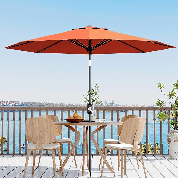 Garvee 9FT Patio Umbrella - Outdoor Table Umbrella with Smooth Crank Lift, Push Button Tilt and 8 Sturdy Ribs - Market Umbrella UV Protection Waterproof for Pool, Deck, Yard, Garden