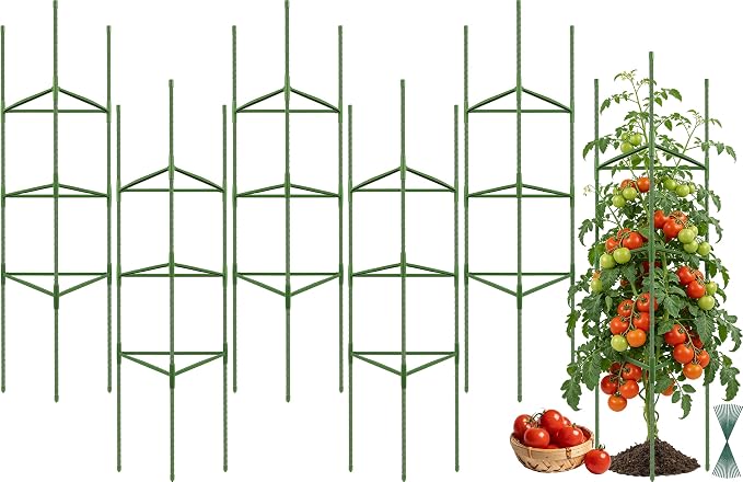 6 Pack Tomato Cage for Garden Plant Supports, 48 Inch Tomato Trellis for Potted Plants, Heavy-Duty Garden Plant Stakes for Climbing Vegetables Plants Cucumber Peony Flowers, Green