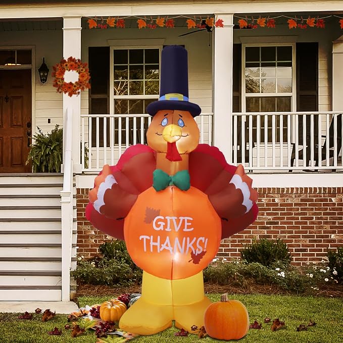 6ft Thanksgiving Inflatable Outdoor Decoration Turkey Inflatable Patio Decoration with Built-in LED Lights, Suitable for Thanksgiving Holiday Party, Patio, Lawn, Garden Winter Decoration