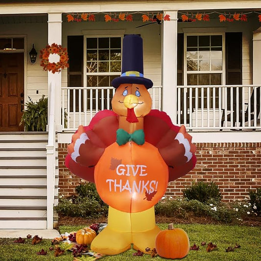 6ft Thanksgiving Inflatable Outdoor Decoration Turkey Inflatable Patio Decoration with Built-in LED Lights, Suitable for Thanksgiving Holiday Party, Patio, Lawn, Garden Winter Decoration