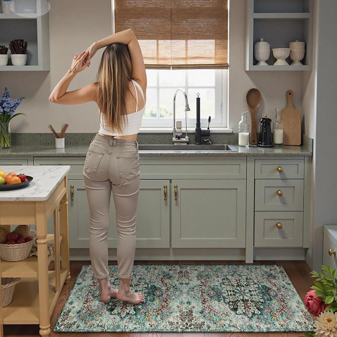 Lahome Reine Bohemian Floral 2x6 Washable Hallway Runner Rug, Non Slip Kitchen Laundry Hallway Rug Runner, Pet Friendly Bathroom Indoor Carpet Runners for RV Camper Entrance Bedroom
