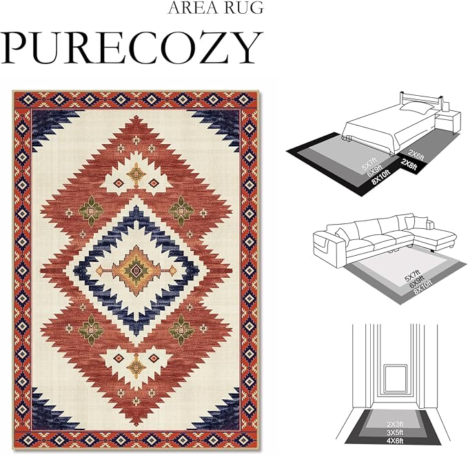 2x6 Western Runner Rug for Hallway Southwestern Kitchen Area Rugs | Washable Southwest Area Rug Low Pile Non-Slip Navajo Aztec Tribal Long Carpet for Kitchen Doorway Laundry, Yellow Brown