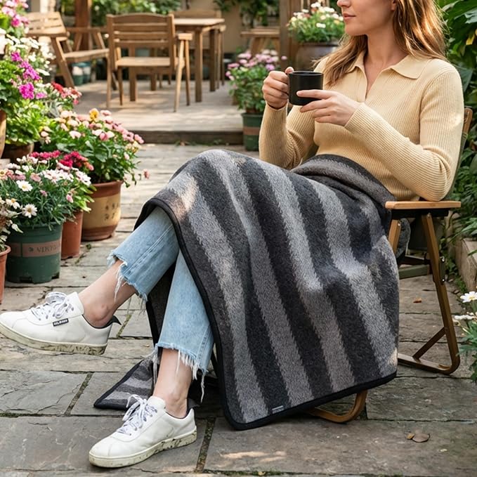 PuTian Merino Wool Camp Blanket - 36" x 63" Great for Bed Couch Camping Outdoors Travel Emergency -Large Warm Soft Washable Wool Throw