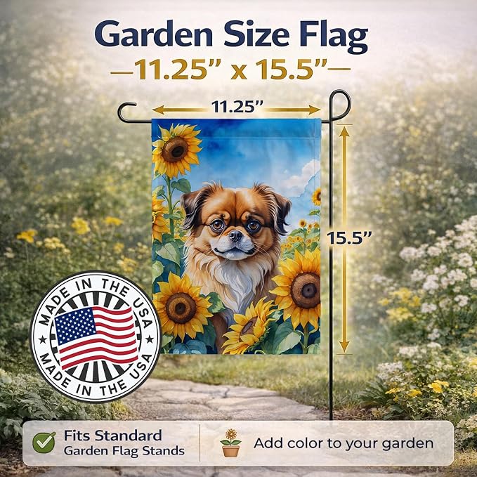 Caroline's Treasures DAC6167GF Tibetan Spaniel in Sunflowers Garden Flag Mailbox Flag Decorative Yard Flag Banner Outside Patio Artwork Yard Flower Beds, Garden Size, Multicolor