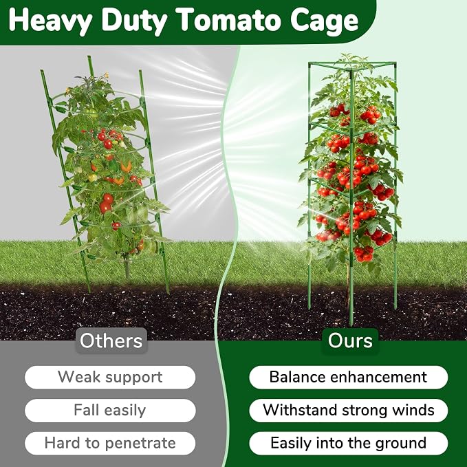 ZeeDix 65 Inch Tall Tomato Cages for Garden, 2 Pack Heavy Duty Large Plant Support Stakes for Heavy Climbing Vegetables, Adjustable Tomato Trellis for Outdoor Raised Garden Beds