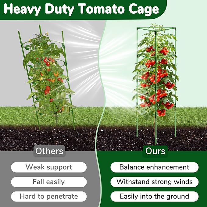 [Upgraded] ZeeDix 2 Pack Heavy Duty Tomato Cages for Garden, 57 Inch Foldable Plant Support Stakes for Heavy Climbing Plants, Adjustable Tomato Trellis for Pots Indoor & Raised Garden Bed Outdoor