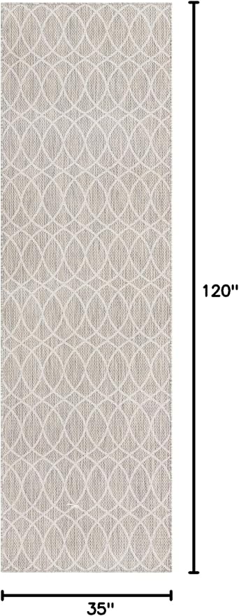 Unique Loom Outdoor Trellis Collection Area Rug - Gitter (2' 11" x 10' Runner, Light Gray/ Ivory)
