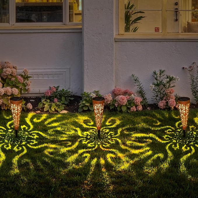 Go2garden 6Pcs Garden Solar Lights Outdoor Stakes Decorative Lighting for Yard, Pathway, Patio Decor Lawn Ornament (Red Copper)