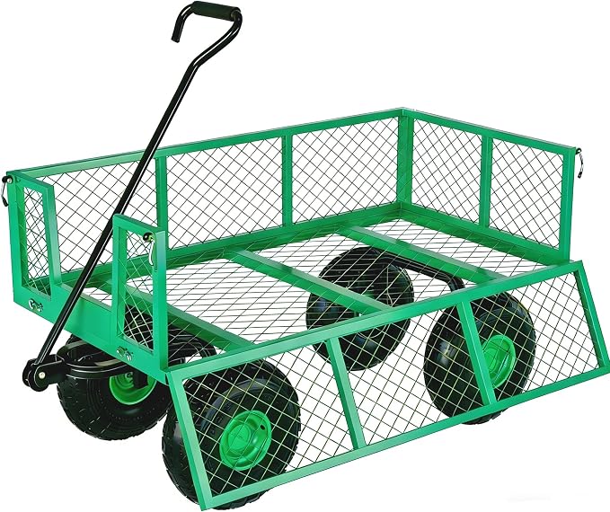 Heavy Duty Steel Garden Cart for Gardening Soil, Tools, and Plant Transport