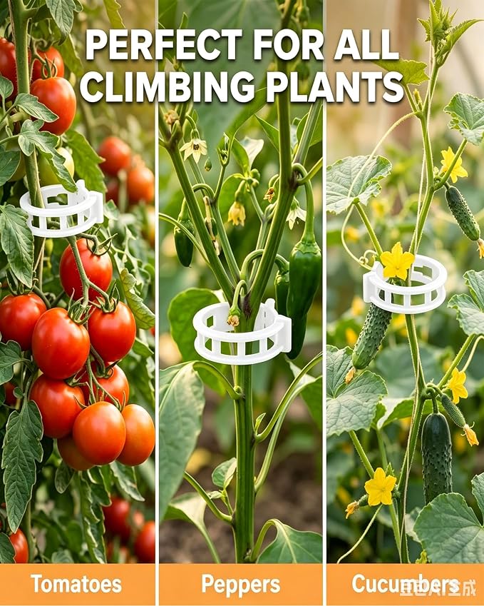 500 Pcs Tomato Plastic Support Clips, Clips for Climbing Plants, Reusable Tomato Trellis Twines for Fruit, Flower, Farm, Vegetable Garden & Gardening Supplies (Black,500)