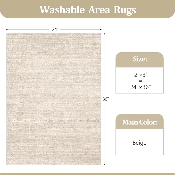 Valenrug 2x3 Rug Non Slip, Small Washable Entryway Rug Indoor Doormat Beige | Soft Low Pile, Thin & Lighweight Carpet, Folable Stain Resistant Modern Indoor Floor Mat for Living Room, Bedroom, Kitchen