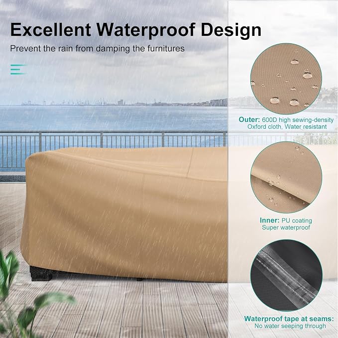 Patio Furniture Set Cover Waterproof, Heavy Duty Furniture Covers for Outdoor Sectional Sofa Set Wicker Rattan Table Chair Rectangular,78"L×62"W×30"H, Brown