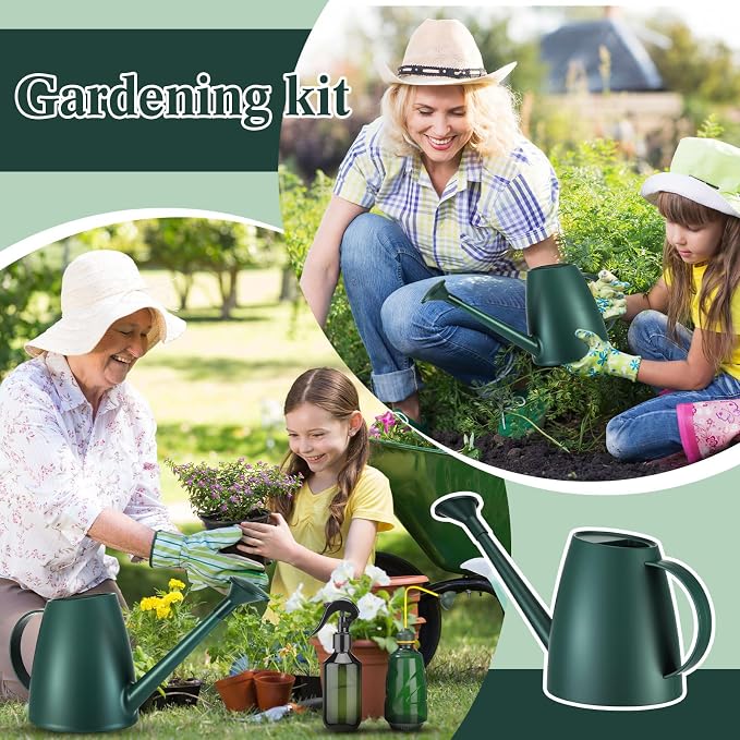 Reallnaive 1/2 Gallon Long Spout Watering Can Set for Indoor & Outdoor Plants – Includes Spray Bottle, Squeeze Bottle, Watering Globes & Soil Moisture Meter for Garden & House Plants(Dark Green)
