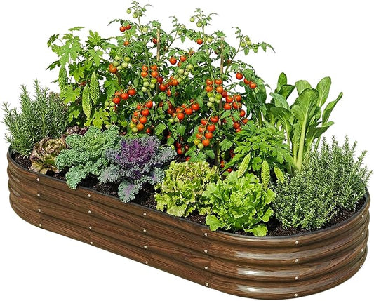 SnugNiture 6x3x1ft Raised Garden Bed Kit, Outdoor Oval Metal Garden Planter, Ground Planter Box for Gardening Vegetables Flowers, Brown