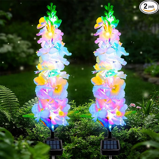 MRHEPHAESTUS Solar Garden Lights, Delphinium Flowers 2 Pack 40 LEDs, Waterproof Outdoor Lights Two Lighting Modes for Wedding Party Garden Yard Patio Lawn Decor and Gift for Mother