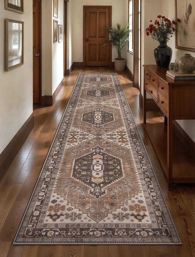 Ciicool 2x10ft Long Hallway Runner Rug,Thin Washable Carpet for Bedroom | Hazel Soft Vintage Oriental Entry Boho Area Rugs for Entrance Bedside Living Room Kitchen Laundry Room Bathroom Indoor Deco