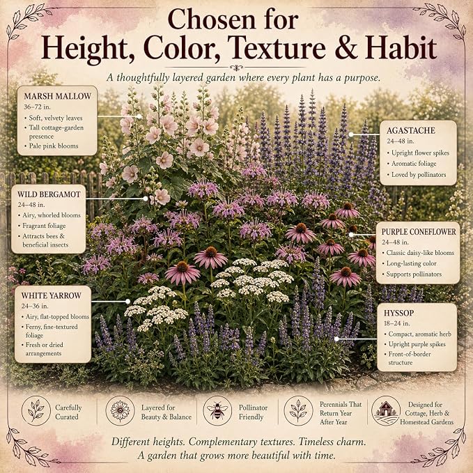 Old-World Apothecary Garden Seeds, 6 Medicinal Herb & Perennial Flower Seed Packets for Cottage, Pollinator, Herbalist & Herb Gardens