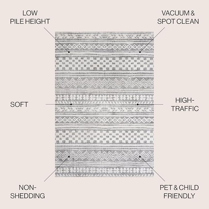 JONATHAN Y Imlil Tribal Stripe Light Gray/Cream Indoor Area Rug, 5x8, Geometric, Bohemian, Casual, Easy-Cleaning for Living Room, Bedroom, Kitchen, Pet Friendly, Non-Shedding (MOH303A-5)