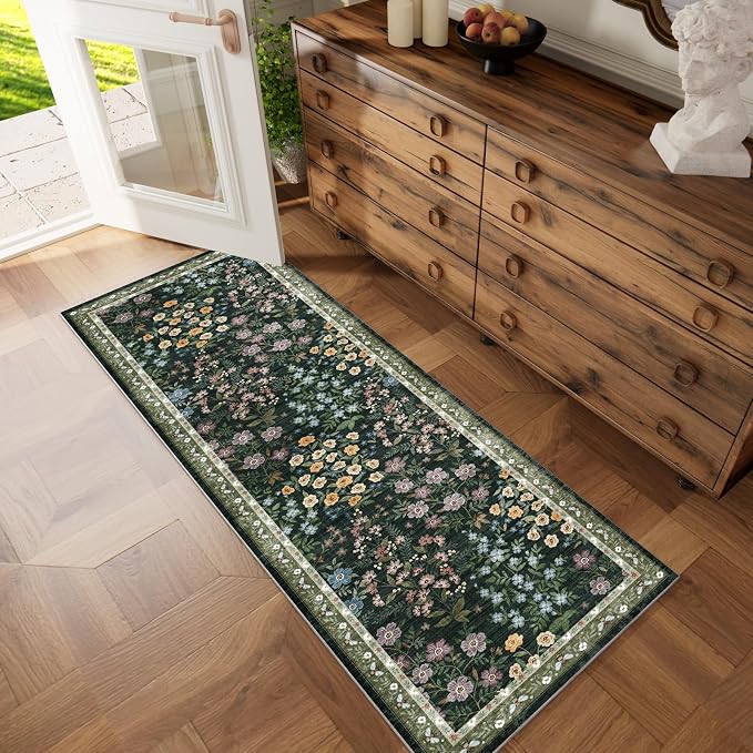Machine Washable Rug Runners for Hallways: 2'6"x8' Kitchen Rugs Stain Resistant Non Slip Low Pile Soft Carpet Runner Rug for Bedroom Entryway Indoor Beside Laundry Room Farmhouse