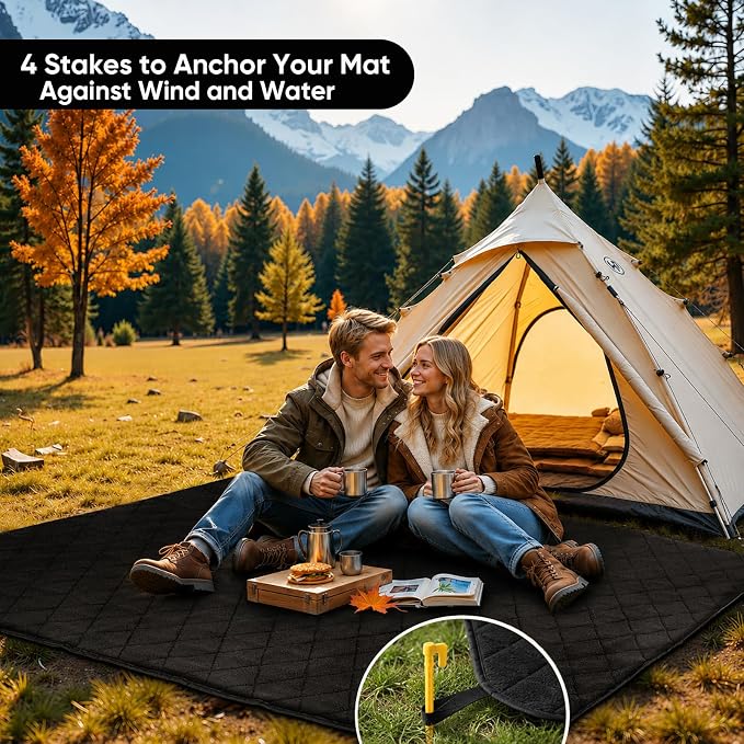 Northroad Waterproof Camping Blanket with Sherpa Lining, Large Windproof Outdoor Blanket for Cold Weather, Light Weight and Warm for Picnic, Stadium, Dog, Concert, 55"x82" (Black, 1PCS)