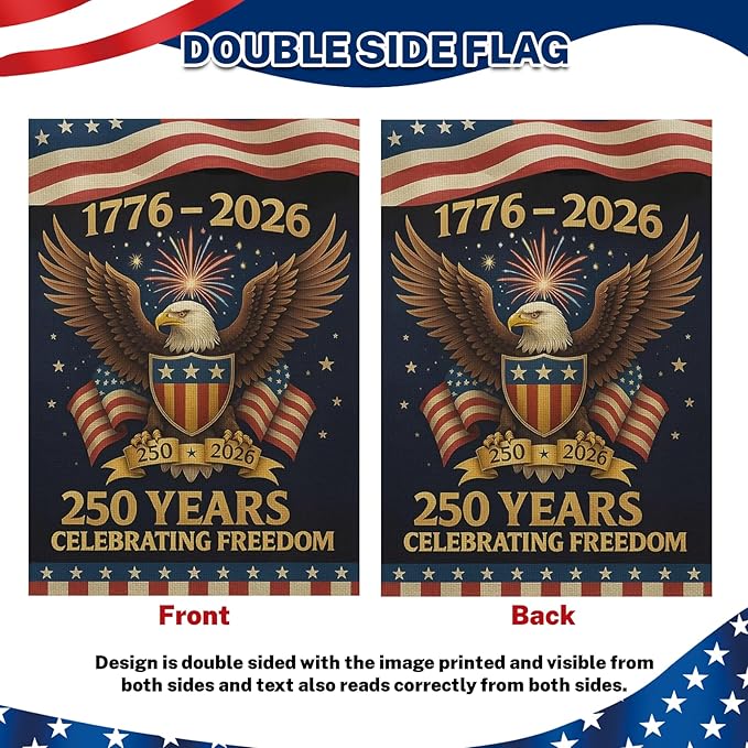250 Anniversary Usa Garden Flags for Outside, 250 Anniversary USA Flag 1776-2026 Commemorative Patriotic Yard Sign Outdoor Banner Yard Sign 4th of July Decorations Double Sided Waterproof 250 Year American Flag 28x40 Inch
