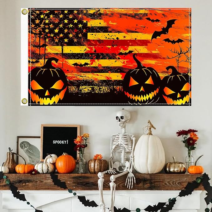 Halloween Garden Flag Trick or Treat - 5 x 3 Ft Double Sided 2 Brass Grommets, Pumpkin Lantern Bat Holiday Colorful Halloween Yard Flag Outdoor Decorative Flag