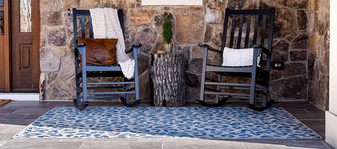 Unique Loom Outdoor Safari Collection Area Rug - Leopard (7' 1" x 10' Rectangle, Blue/ Gray)