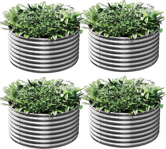 4 Pack 3x3FT Round Corrugated Galvanized Steel Raised Garden Bed Outdoor, Metal Above Ground Garden Bed for Vegetables and Flowers, Raised Beds for Gardening-3x3FTx10Inch