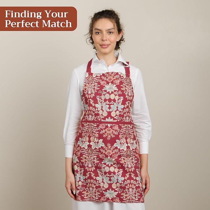 Maison d' Hermine Aprons for women with Pocket 100% Cotton (27.50"x31.50") | Adjustable Neck Strap & long ties Apron Men Chef Wedding Cooking Gardening Server Maid