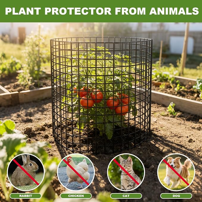 Plant Protector from Animals, 10 Set Plant Cages for Outdoor Plants 12'' x 12'' Metal Wire Protectors for Plants, Protection Cages with Stakes & Zip Ties, to Keep Rabbits Chicken Duck Out for Garden